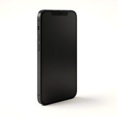 Modern Black Smartphone with Blank Screen Isolated on White Background