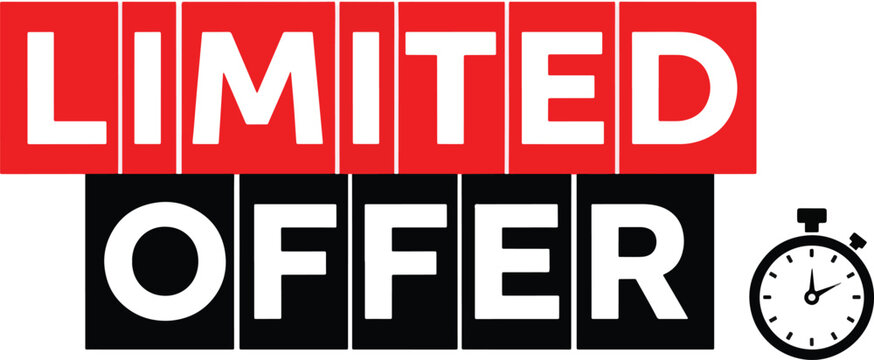 A promotional banner with the text Limited Offer in red and black blocks and a stopwatch, signifying a time-sensitive deal.