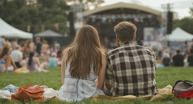 Romantic Outdoor Concert Enjoying Live Music Together
