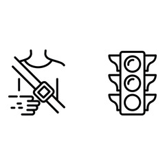 Obraz premium Safety first icons of seatbelt and traffic light on white background
