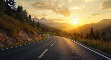 Scenic Mountain Road at Sunset Epic Road Trip Adventure