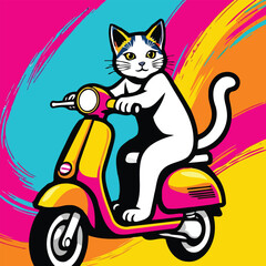 Cat rides motorbike safely