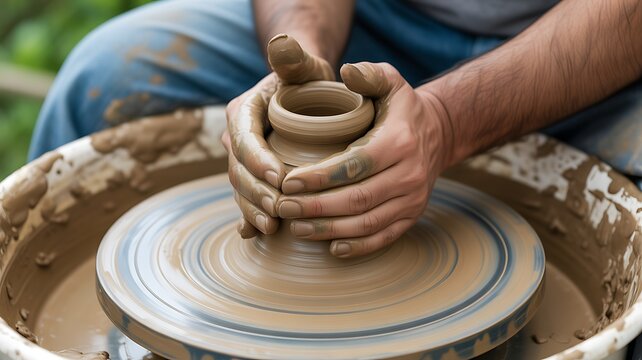 A photorealistic close-up of hands shaping clay on a pottery wheel, a creative and hands-on hobby

 - Powered by Adobe