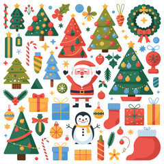 Festive christmas icons and illustrations for holiday design