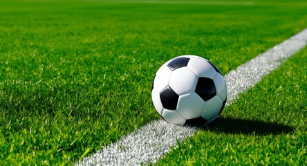 Fototapeta premium Soccer Ball on Lush Green Field, Ready for Game