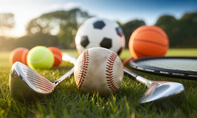 Sports Equipment for Various Activities Golf, Tennis, Baseball, Soccer, and Basketball