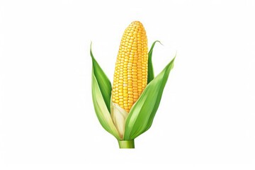 Flat vector illustration of a single corn cob with husk isolated on white background with copy space. Ideal for farming, organic food, packaging, agriculture, branding, icons, labels, logos, design.