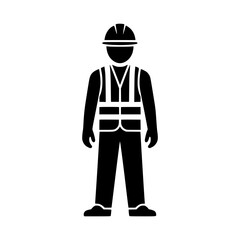 Construction Worker Standing - Black Vector Icon Silhouette