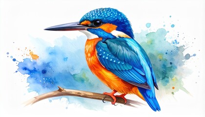 Fototapeta premium Perched Kingfisher Illustration