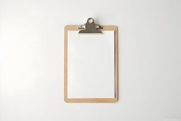 Clipboard with Blank Paper Mockup on White Background Top View