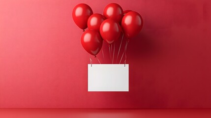 Red balloons floating with a blank farewell card