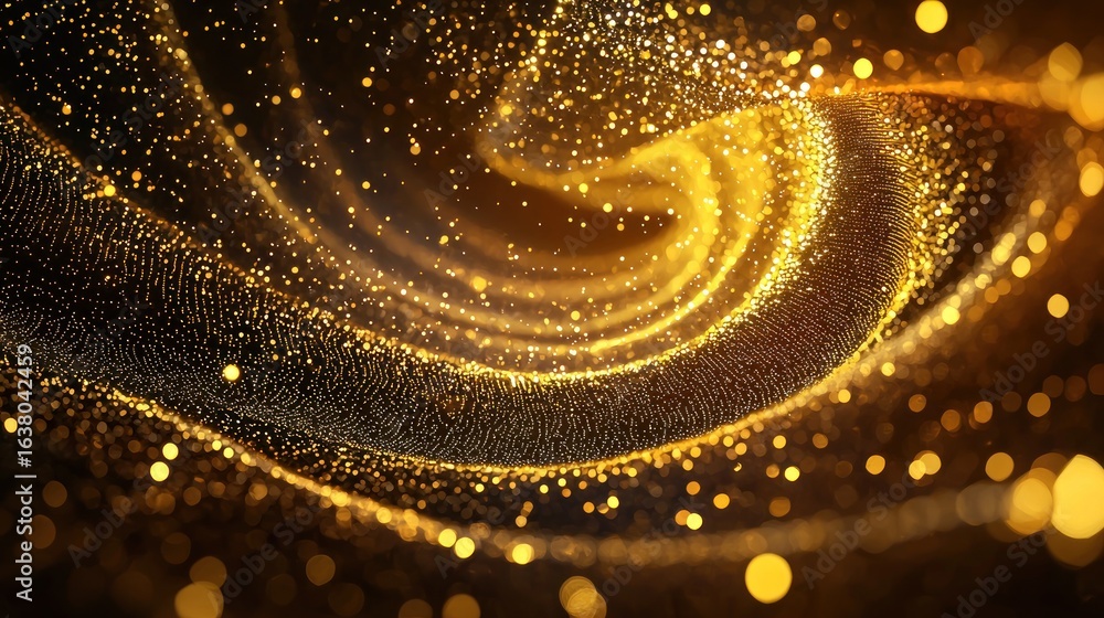 Aufkleber tunnel gold color digital particles dots and line twist abstract background for new year or importan