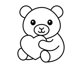 Cute teddy bear holding heart outline drawing