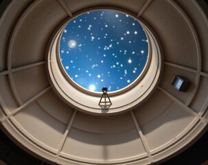 Fototapeta premium Unique View of Starry Sky Through Circular Aperture in Structure