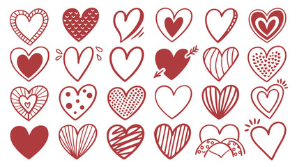 Collection of Decorative Red Hearts with Various Designs.
