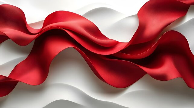 Elegant red ribbon waves against a white background  long title Vibrant red satin ribbon flowing and swirling across a minimalist white