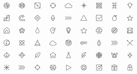 Collection of clean, modern line art icons representing various concepts like technology, nature, and business, isolated on white.