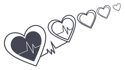 Heartbeat Line with Hearts in Decreasing Size and Different Fillings.