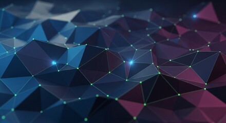 Abstract low poly background featuring connecting dots and lines, creating a modern network design with glowing nodes, suitable for technology and futuristic business themes.