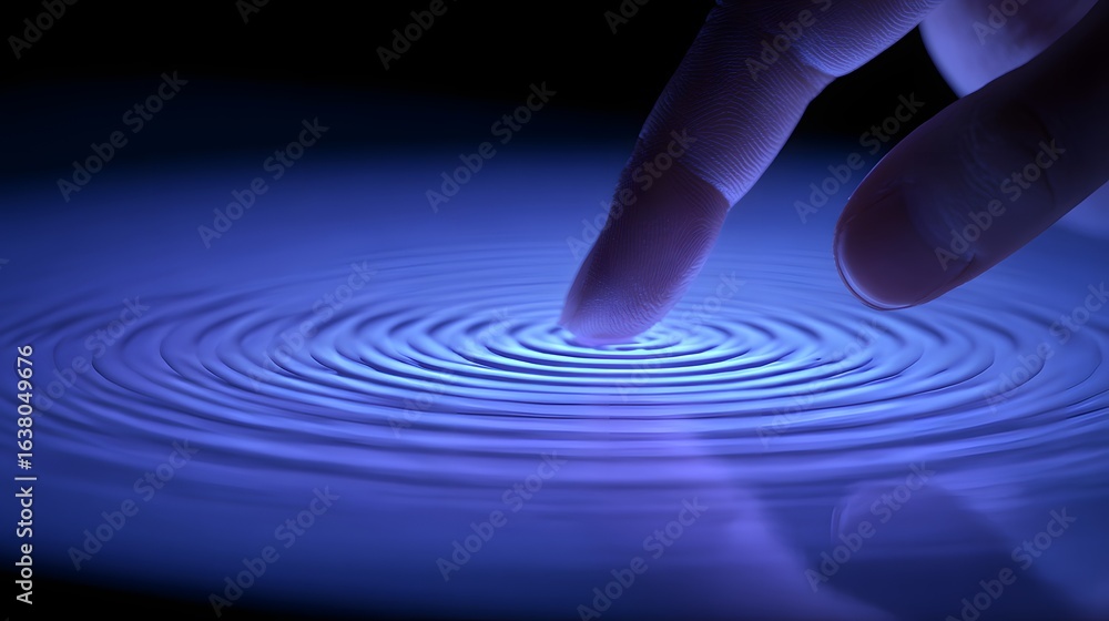 Poster Fingertip interaction with a touch screen, creating ripples.
