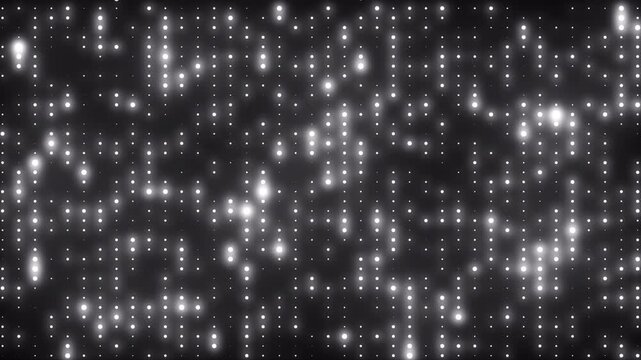 Abstract glowing disco background of white neon flashing lights seamless motion. Silver LED lights wall for disco party, night club, music video, and fashion event. Vibrant disco lights VJ loop. 4k. - Powered by Adobe