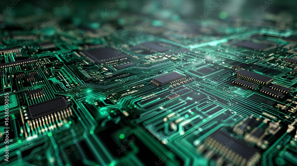 Aufkleber close-up view of a complex circuit board.
