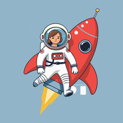 Playful astronaut character riding a colorful rocket, showcasing the thrill of cosmic exploration in a whimsical style.
