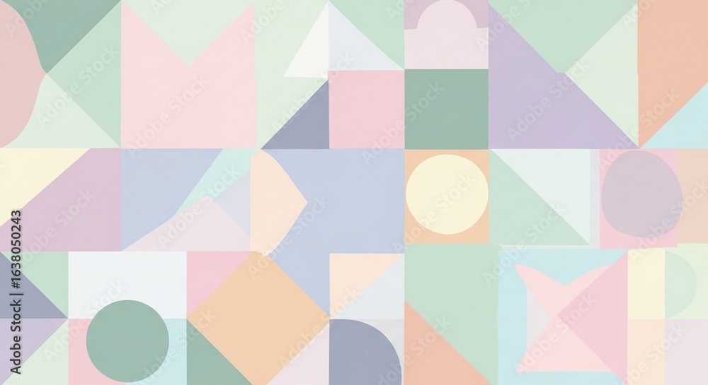Poster a colorful geometric abstract pattern design featuring shapes in pastel colors, perfect for backgrou