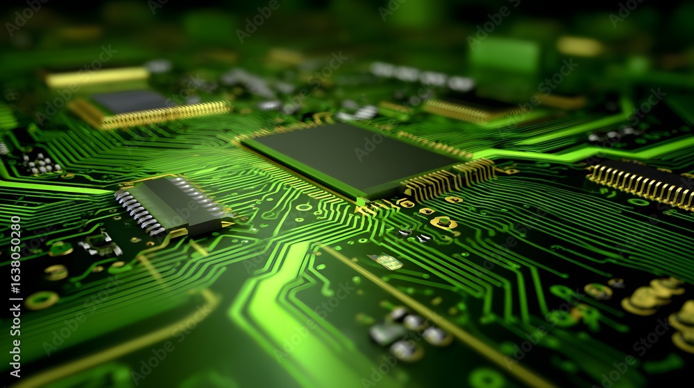 Poster close-up view of intricate circuit board components.