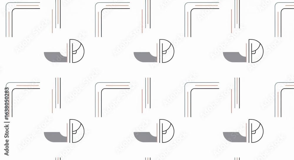 Poster seamless abstract geometric pattern with curved lines and rounded shapes, modern digital art wallpap