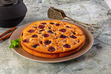 Crust homemade pie with plums