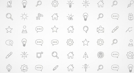 Comprehensive collection of minimalist line art icons representing essential business, technology, communication, and web concepts on a clean white background.
