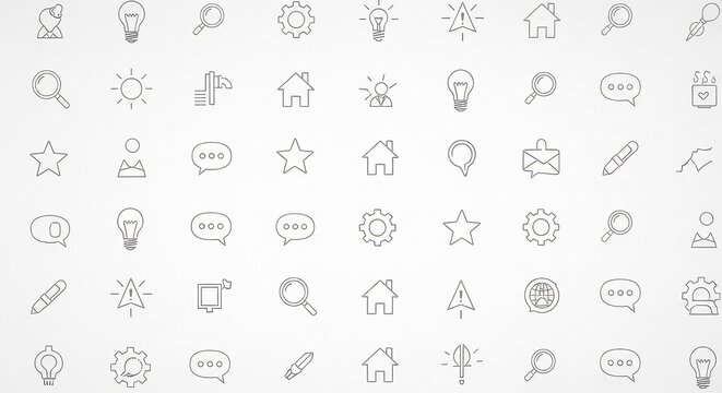 Comprehensive collection of minimalist line art icons representing essential business, technology, communication, and web concepts on a clean white background.