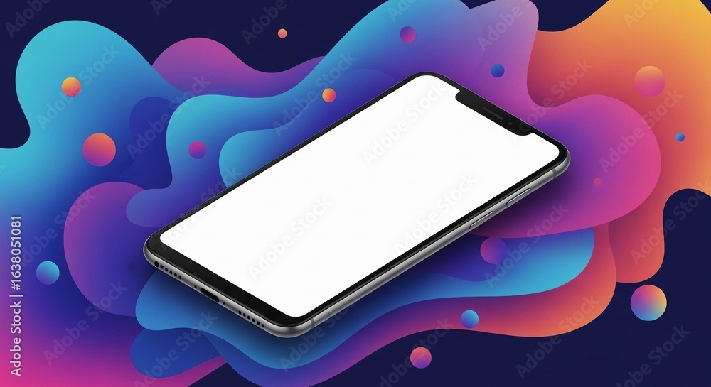 Aufkleber modern smartphone with blank white screen on a vibrant abstract fluid background, perfect for showca
