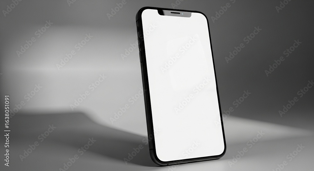Aufkleber sleek black smartphone with a blank white screen stands at an angle against a gray gradient backgrou