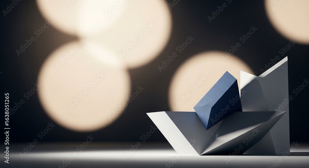 Aufkleber abstract geometric forms: elegant 3d render of interlocking shapes against a soft bokeh background, 