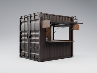 10ft Shipping Container Kiosk – 3D Illustration Render of Portable Retail Pop-Up Booth

