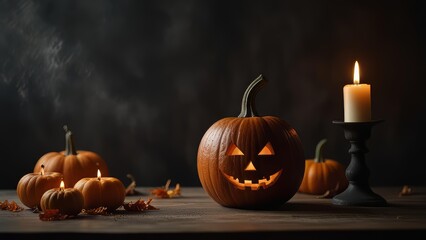 Terracotta pumpkin with smoking black candle inside