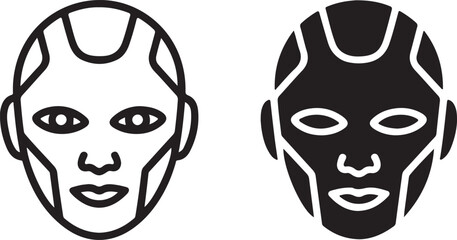 Vector Robot Face Icon: Futuristic AI Sign, Symbol, Minimalist Style, Black and White