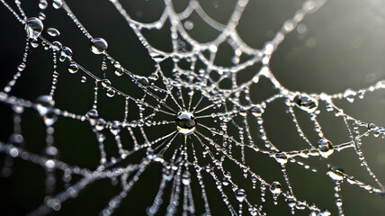 Dew-Kissed Web: Delicate spider web, adorned with glistening dewdrops, shimmers in the soft morning light. It showcases the intricate beauty of nature. 