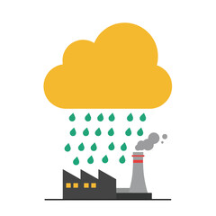 A cartoon illustration showing acid rain falling on a factory with a smoking chimney, under a yellow cloud.