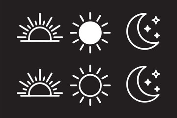 Set of time of the day icons. Sunset, sun, moon icons. Vector illustration