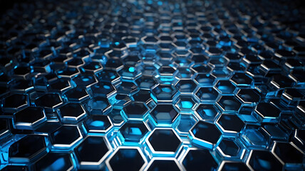 Naklejka premium Hexagon Grid - Digital Innovation: A cutting-edge, high-tech image showcases a complex network of interconnected hexagons, evoking concepts of technology, data, and modern design.