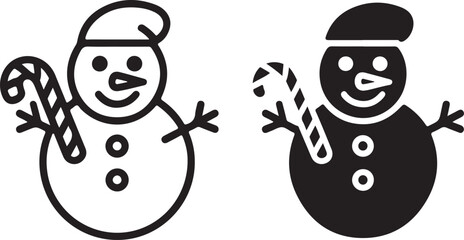 Fototapeta premium Vector Snowman Icon: Cute Christmas Sign, Holiday Symbol, Line Art and Solid Styles