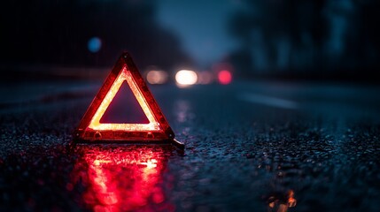 Stay safe on the road with this reflective warning triangle during a nighttime emergency situation