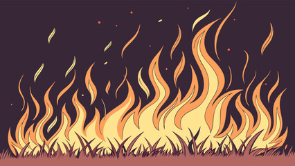 Stylized Illustration of Burning Flames with Grass and Sparks.