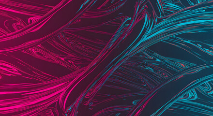 Abstract strands entwine, glowing with luminous pink and cyan hues, creating depth