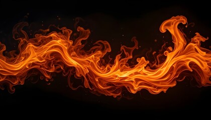 Panoramic Fire Flames on Black Background for Dramatic and Intense Visual Design