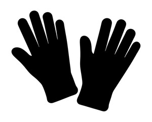 Stylized monochrome silhouette of two gloves laying adjacent to one another