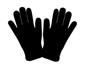 Pair of black gloves in silhouette against a plain white background